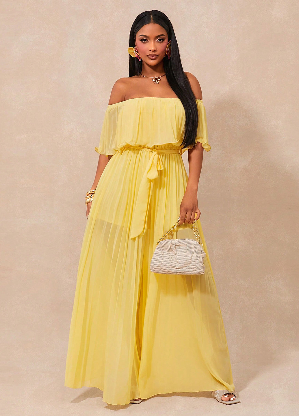 Комбинезон SHEIN комбинезон-брюки однотонный жёлтый кэжуал полиэстер