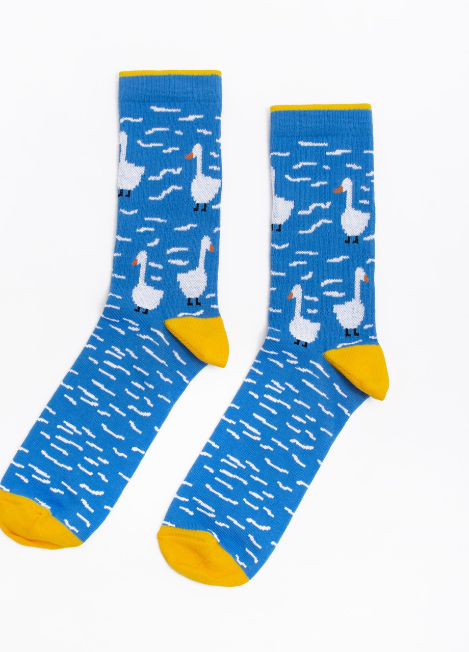 Шкарпетки з високоякісної бавовни з оригінальним принтом "Гуси Wellboy" Maybel блакитні повсякденні