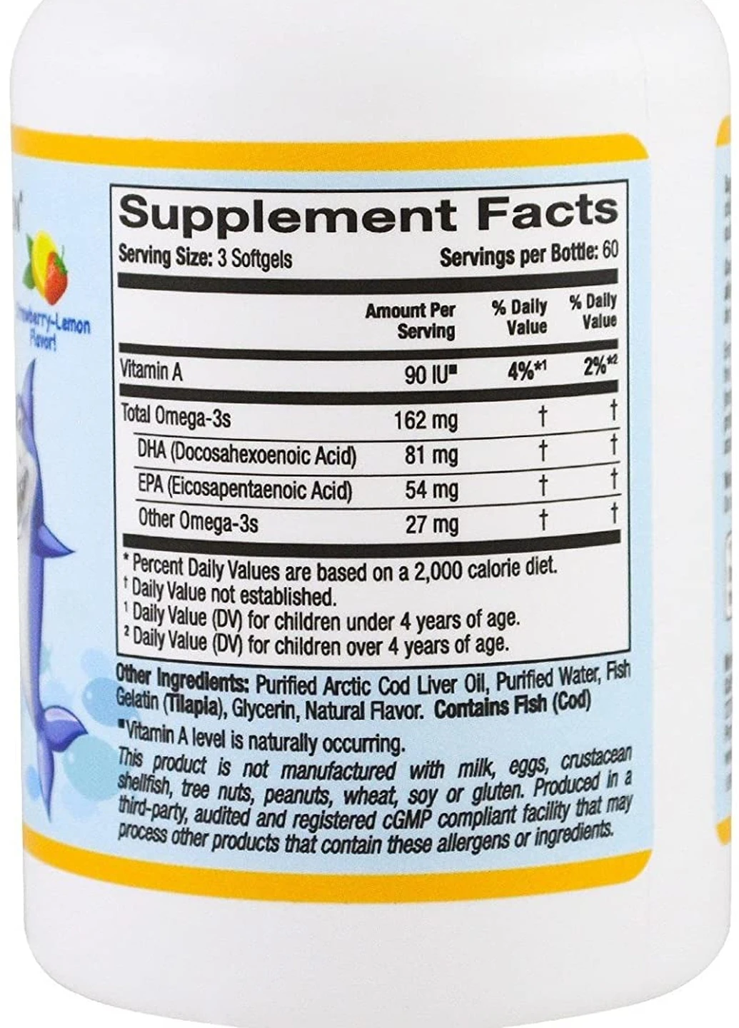 Children's DHA, 100% Wild Arctic Cod 180Gelatin Softgels (Strawberry-Lemon) California Gold Nutrition (254325783)
