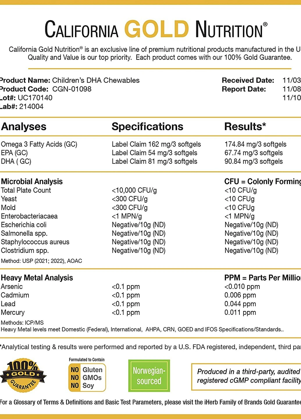 Children's DHA, 100% Wild Arctic Cod 180Gelatin Softgels (Strawberry-Lemon) California Gold Nutrition (254325783)
