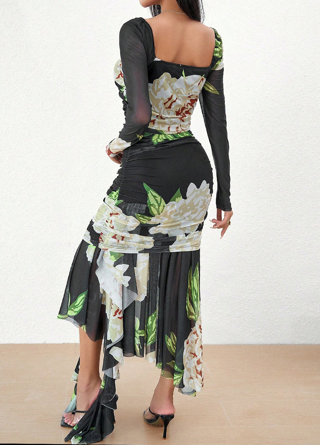 Комбинированное кэжуал платье силуэтная SHEIN с цветочным принтом