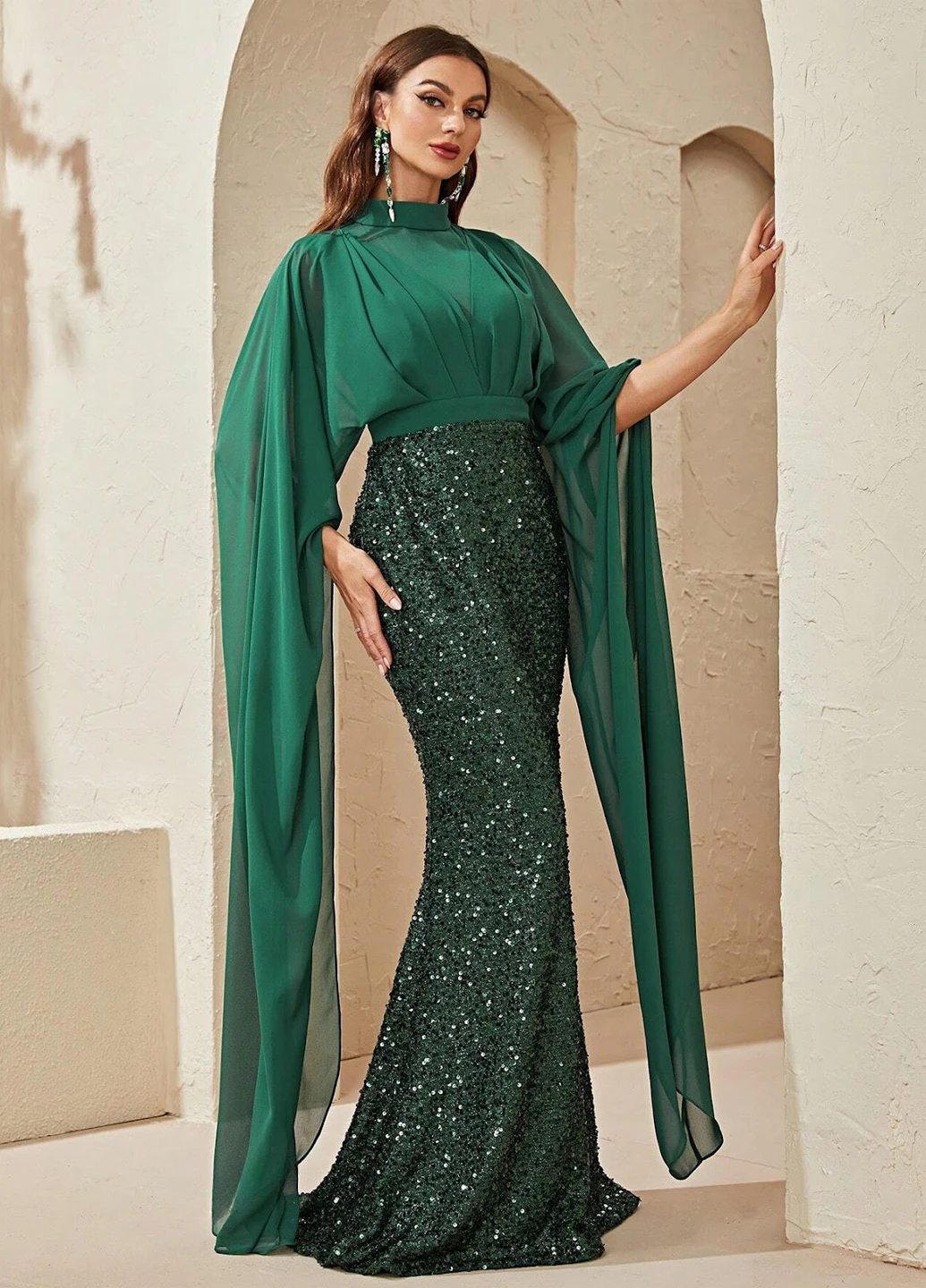 Зелена вечірня сукня годе SHEIN однотонна
