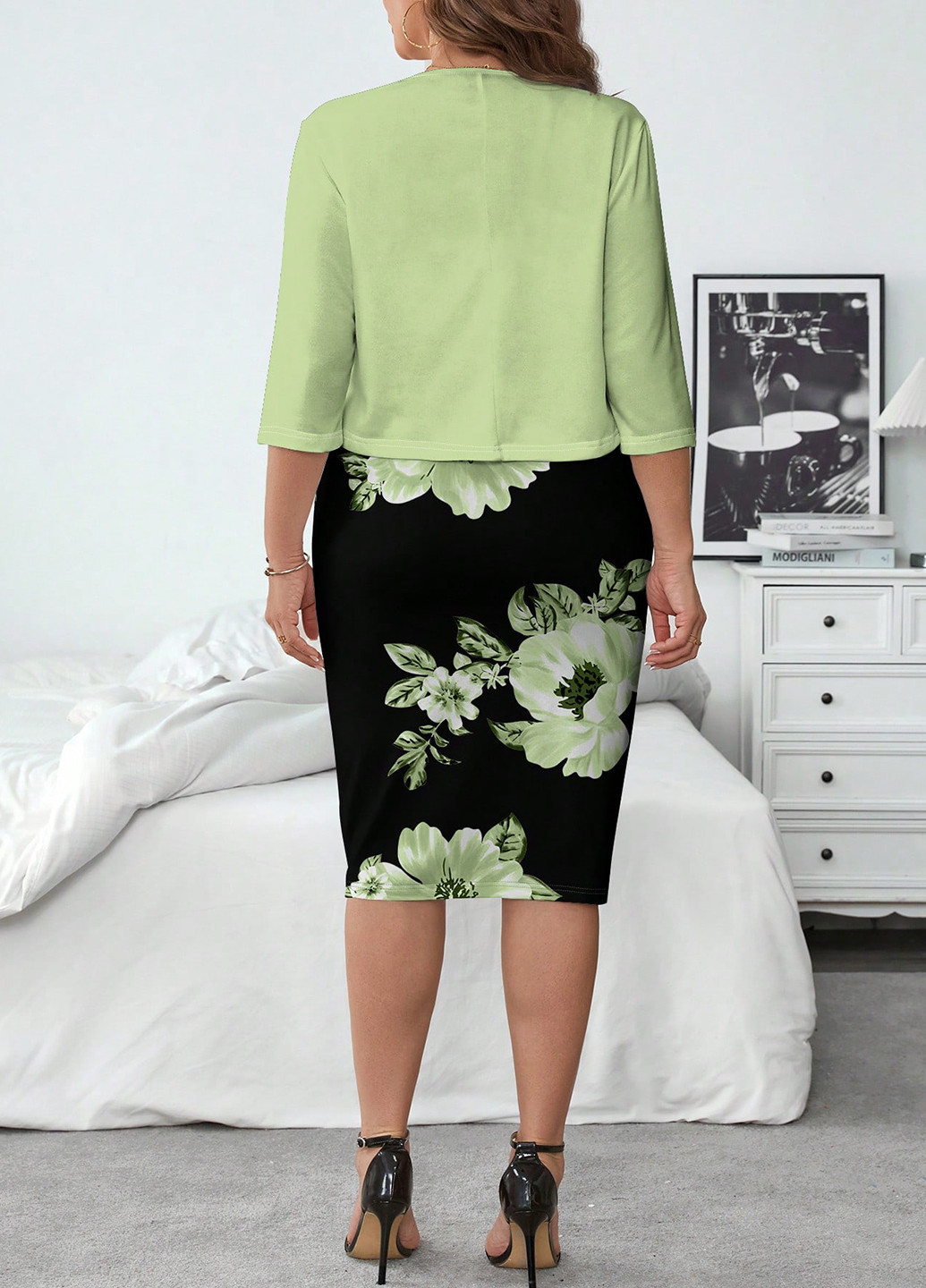 Зеленый летний комплект (кардиган, платье) SHEIN