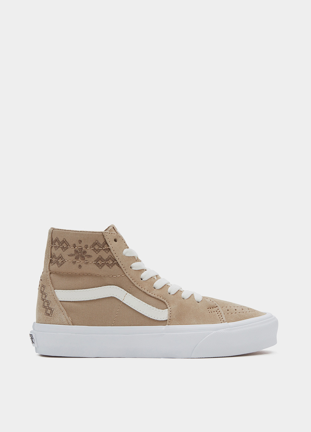 Бежевые кеды Vans Sk8-Hi с логотипом, с белой подошвой, с перфорацией, с вышивкой