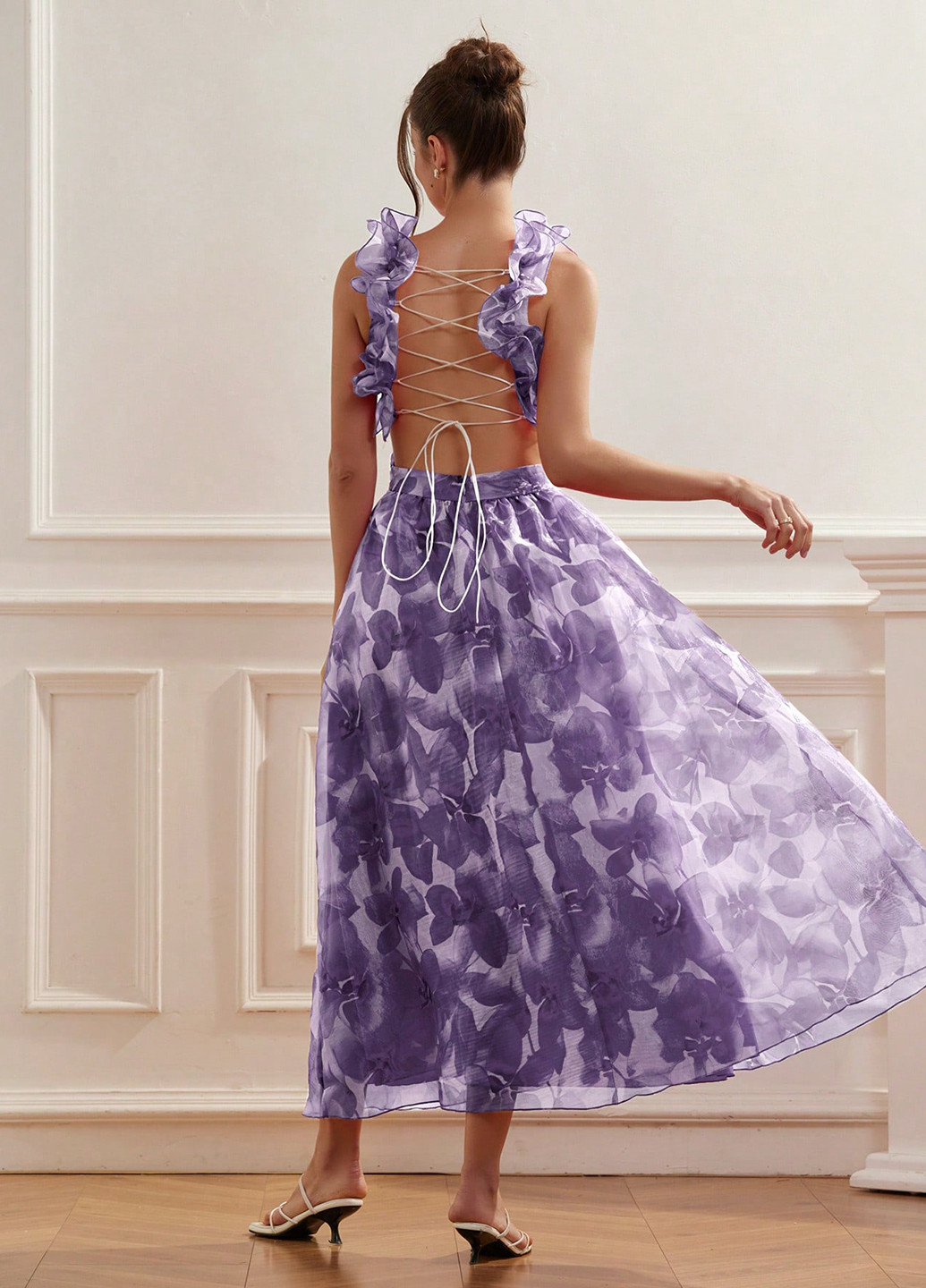 Фиолетовое кэжуал платье а-силуэт SHEIN с цветочным принтом