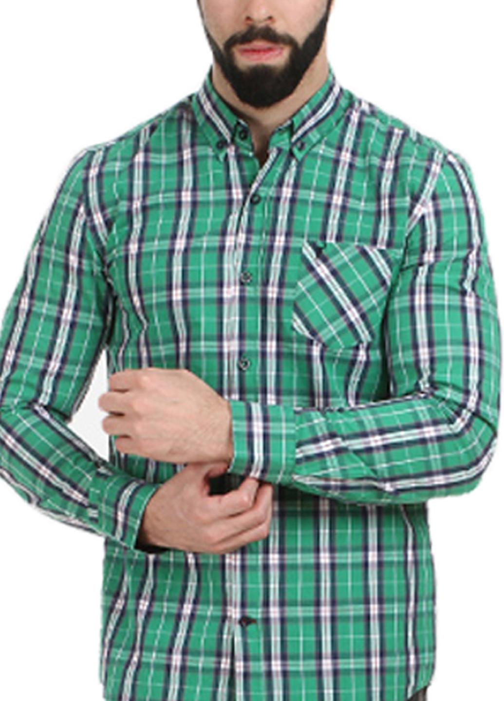 Зеленая кэжуал рубашка в клетку Яavin с длинным рукавом