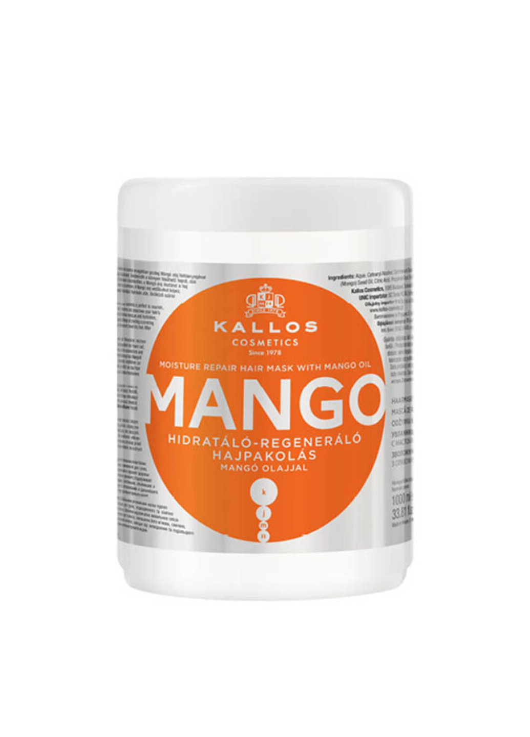 Увлажняющая маска для волос с маслом манго Mango Moisture Repair Mask 1000 мл Kallos Cosmetics (190302735)