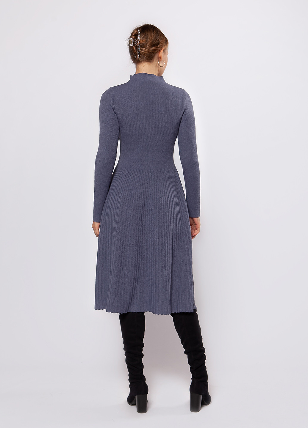 Сіро-синя кежуал сукня плісована, кльош Sewel однотонна