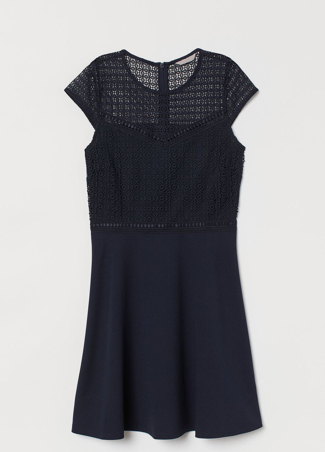 Темно-синее вечернее платье с кружевом H&M однотонное