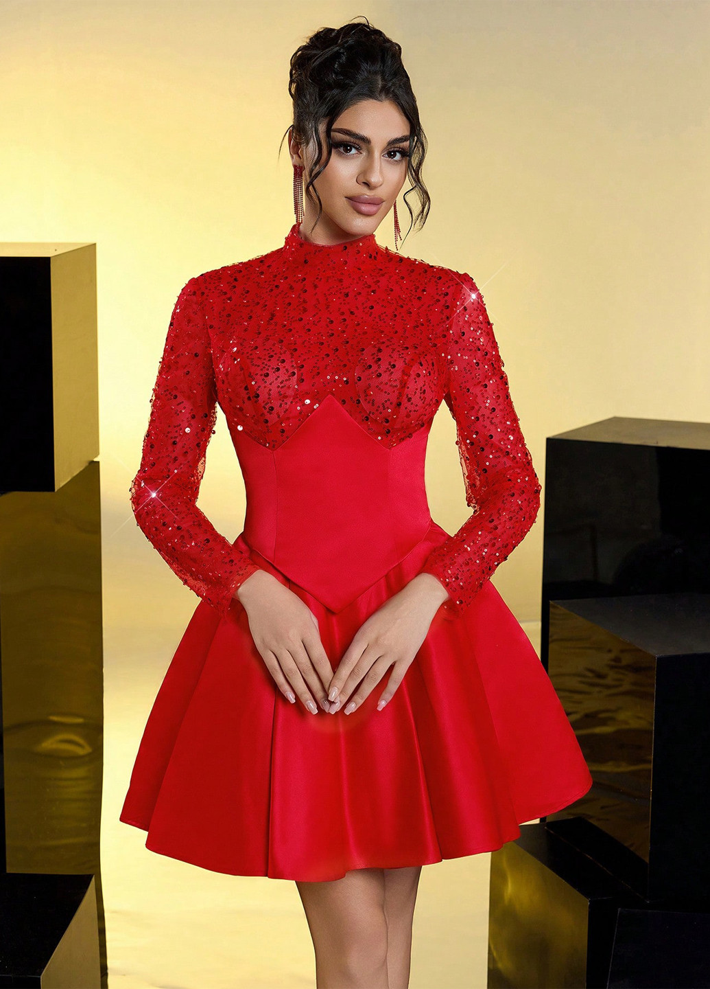 Красное коктейльное платье бэби долл SHEIN однотонное