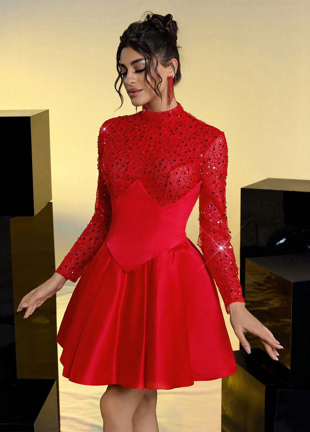 Красное коктейльное платье бэби долл SHEIN однотонное