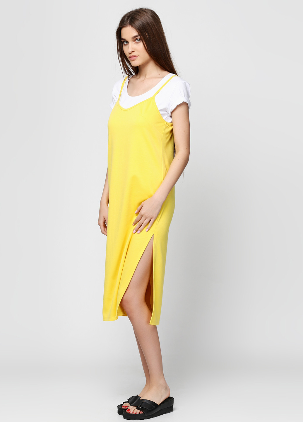 Желтое кэжуал платье Gingier однотонное