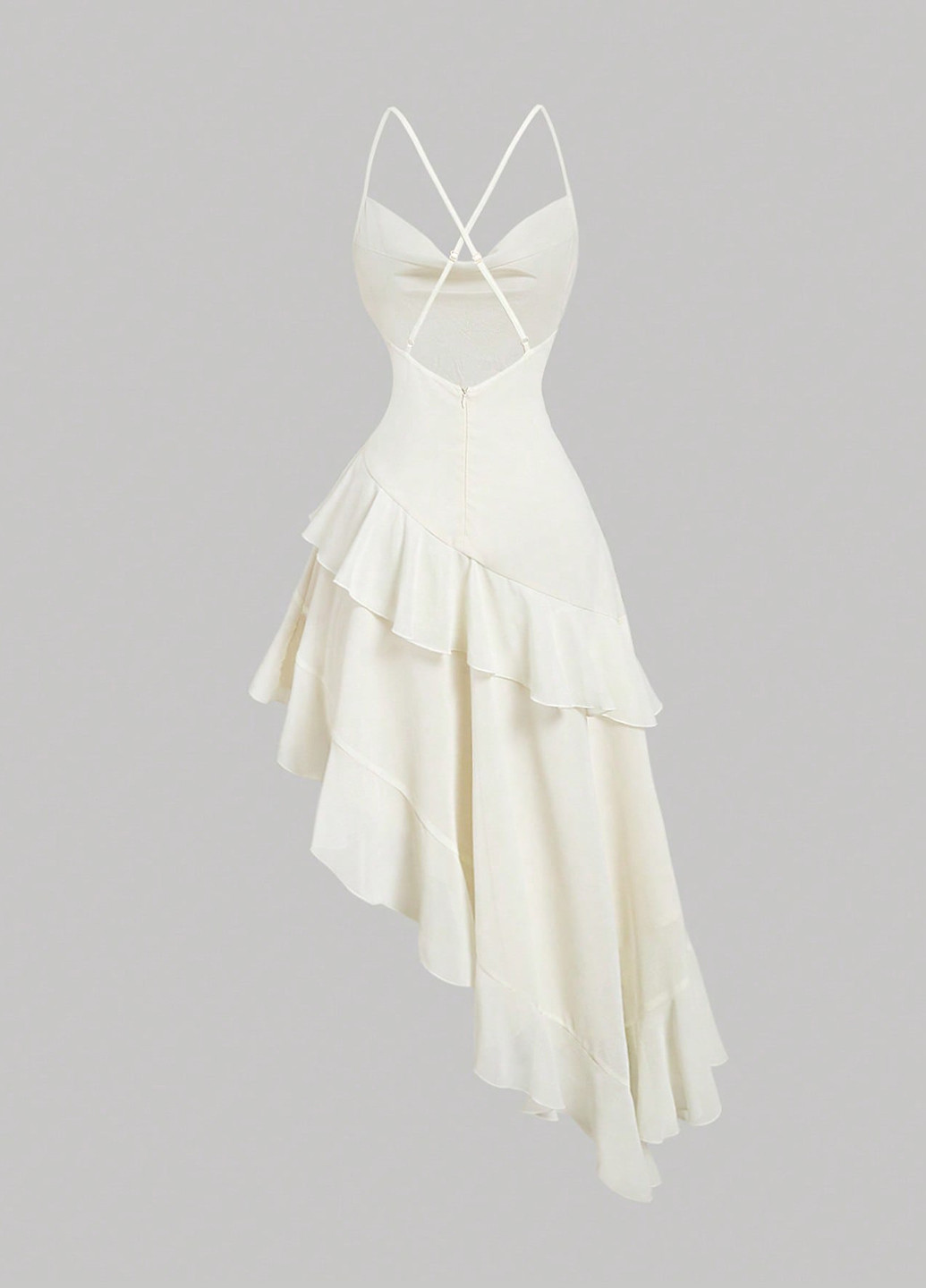 Молочное праздничный, коктейльное, вечернее платье а-силуэт, с открытыми плечами, с открытой спиной SHEIN однотонное