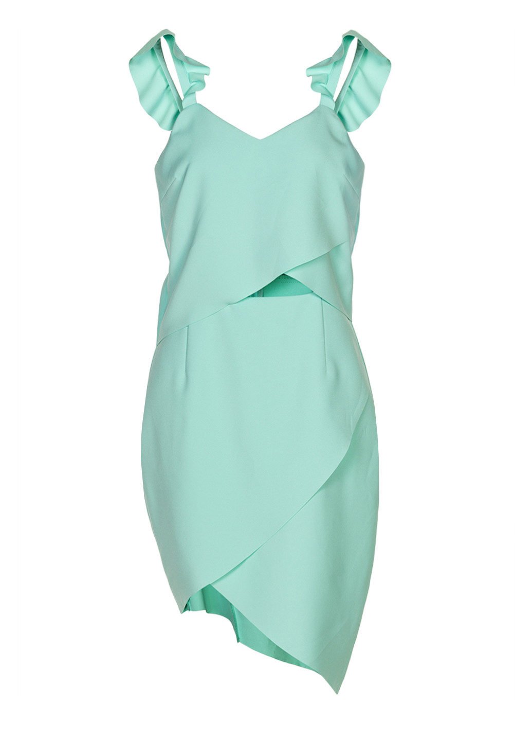 М'ятна коктейльна асиметрична міні сукня з відкритою спиною, з відкритими плечима, футляр Elliatt однотонна