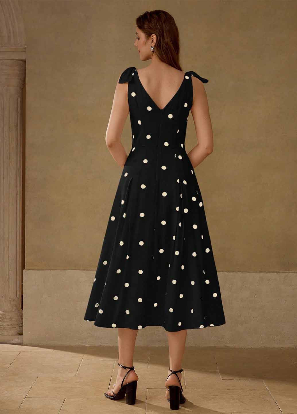 Черное праздничный, кэжуал платье клеш SHEIN в горошек