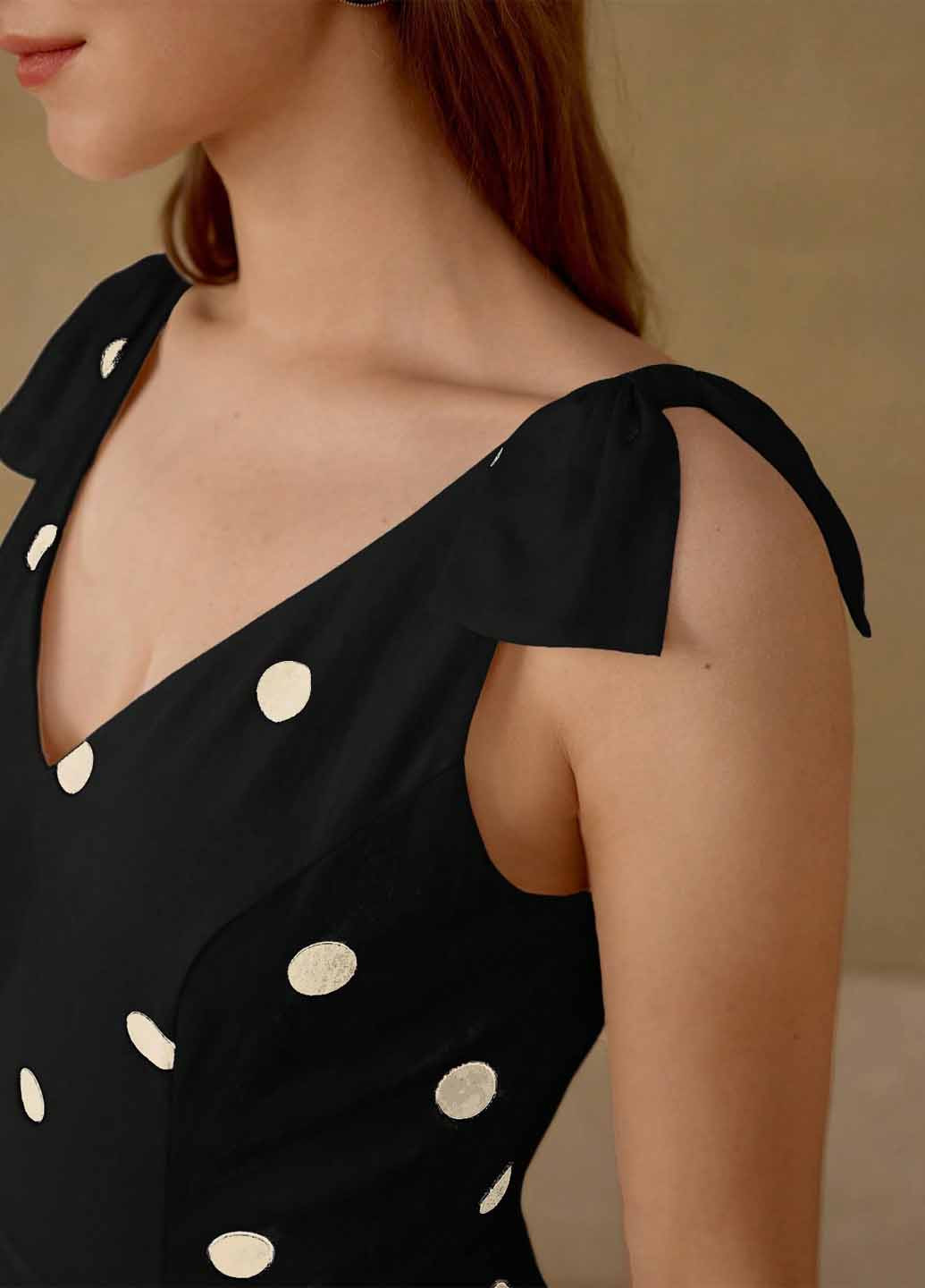 Черное праздничный, кэжуал платье клеш SHEIN в горошек