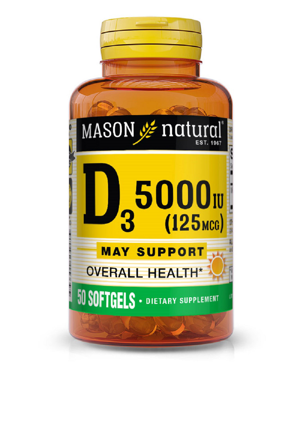Вітамін D3 5000 МО, Vitamin D3,, 50 гелевих капсул Mason Natural (251206518)