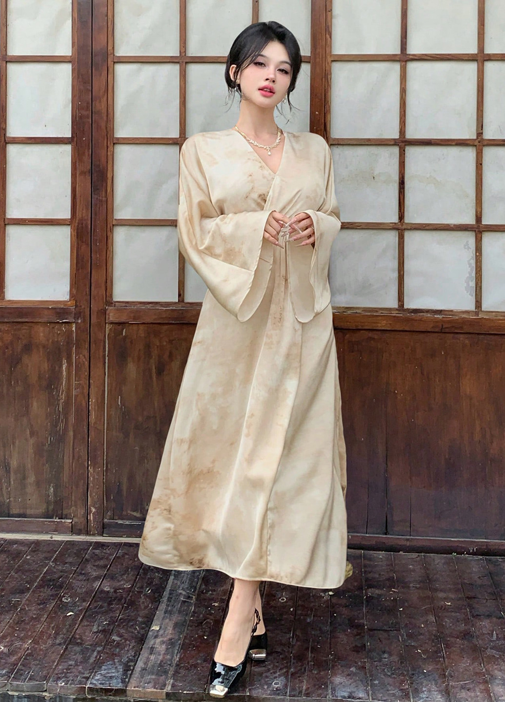 Кремова святковий сукня на запах, а-силует SHEIN тай-дай