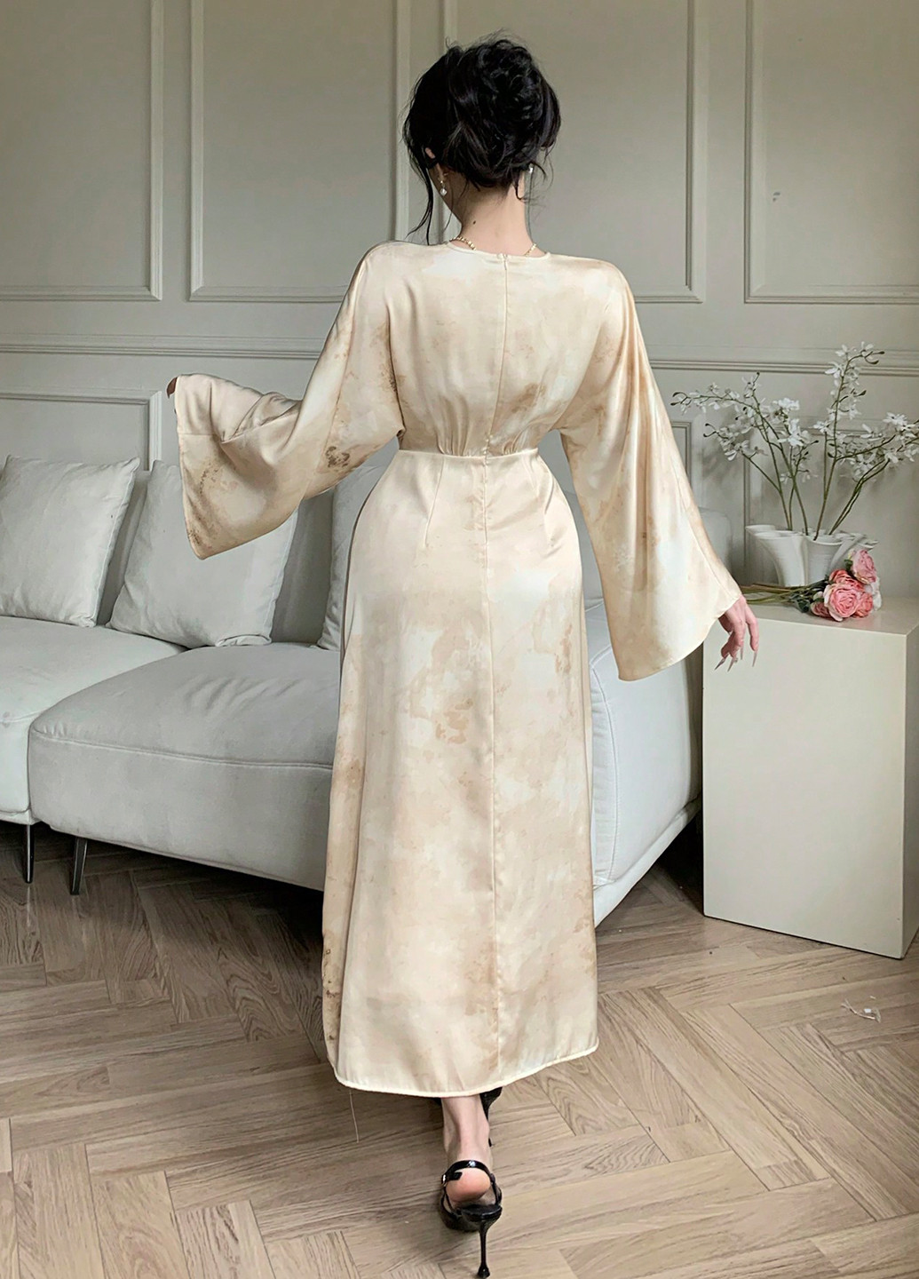 Кремова святковий сукня на запах, а-силует SHEIN тай-дай