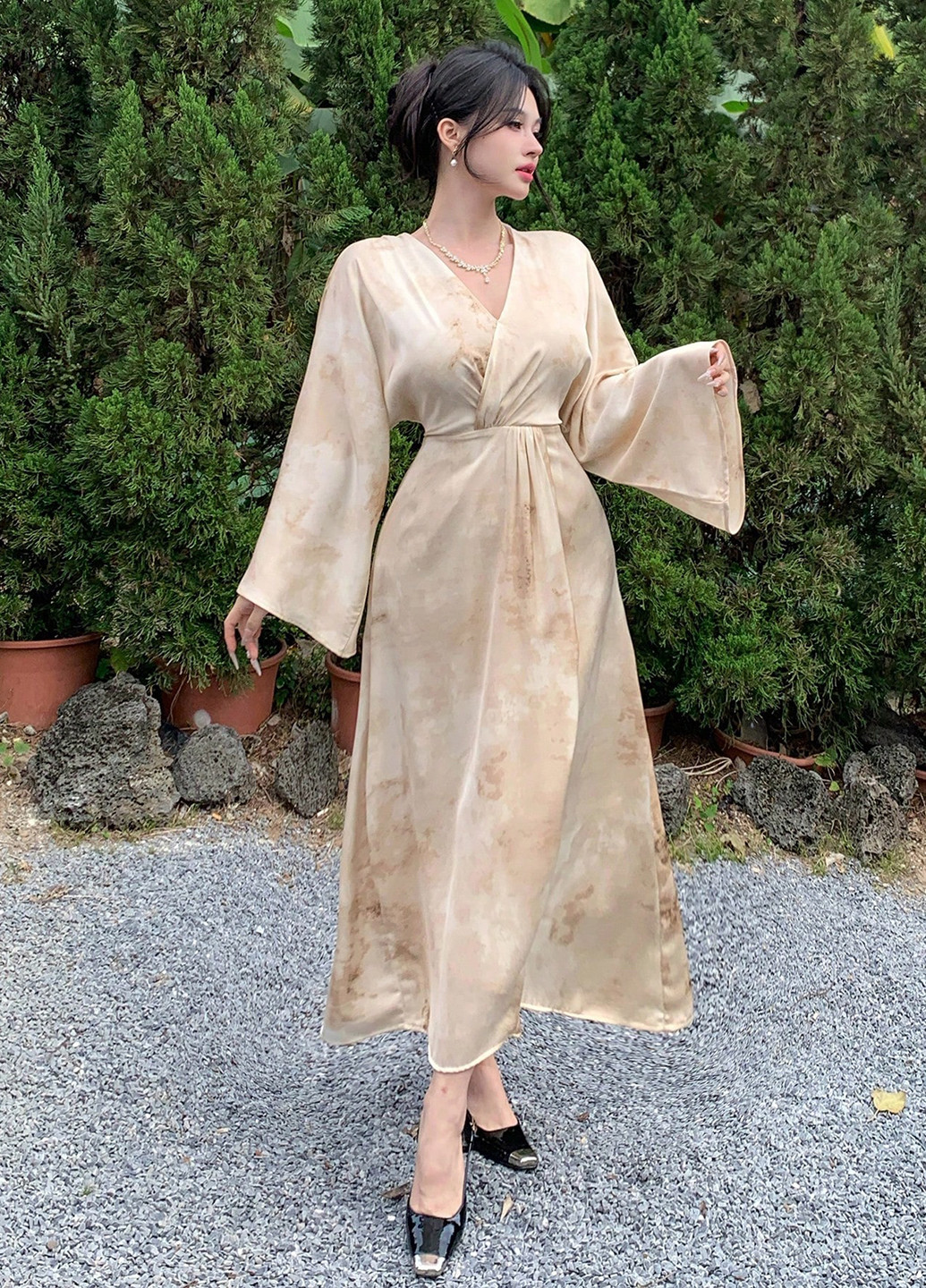 Кремова святковий сукня на запах, а-силует SHEIN тай-дай