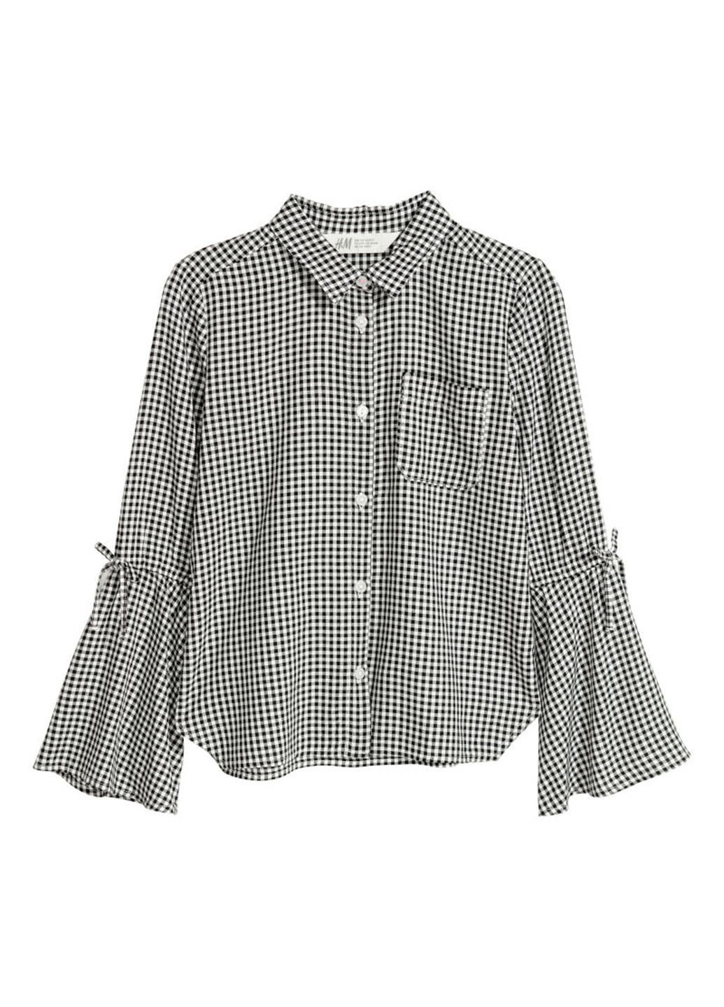Черно-белая в клетку блузка с длинным рукавом H&M демисезонная