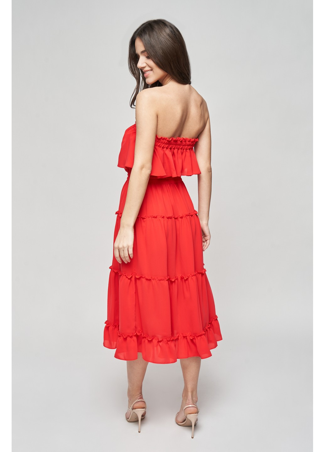 Красное коктейльное платье аллегра клеш, с открытой спиной, с пышной юбкой, с открытыми плечами BYURSE однотонное