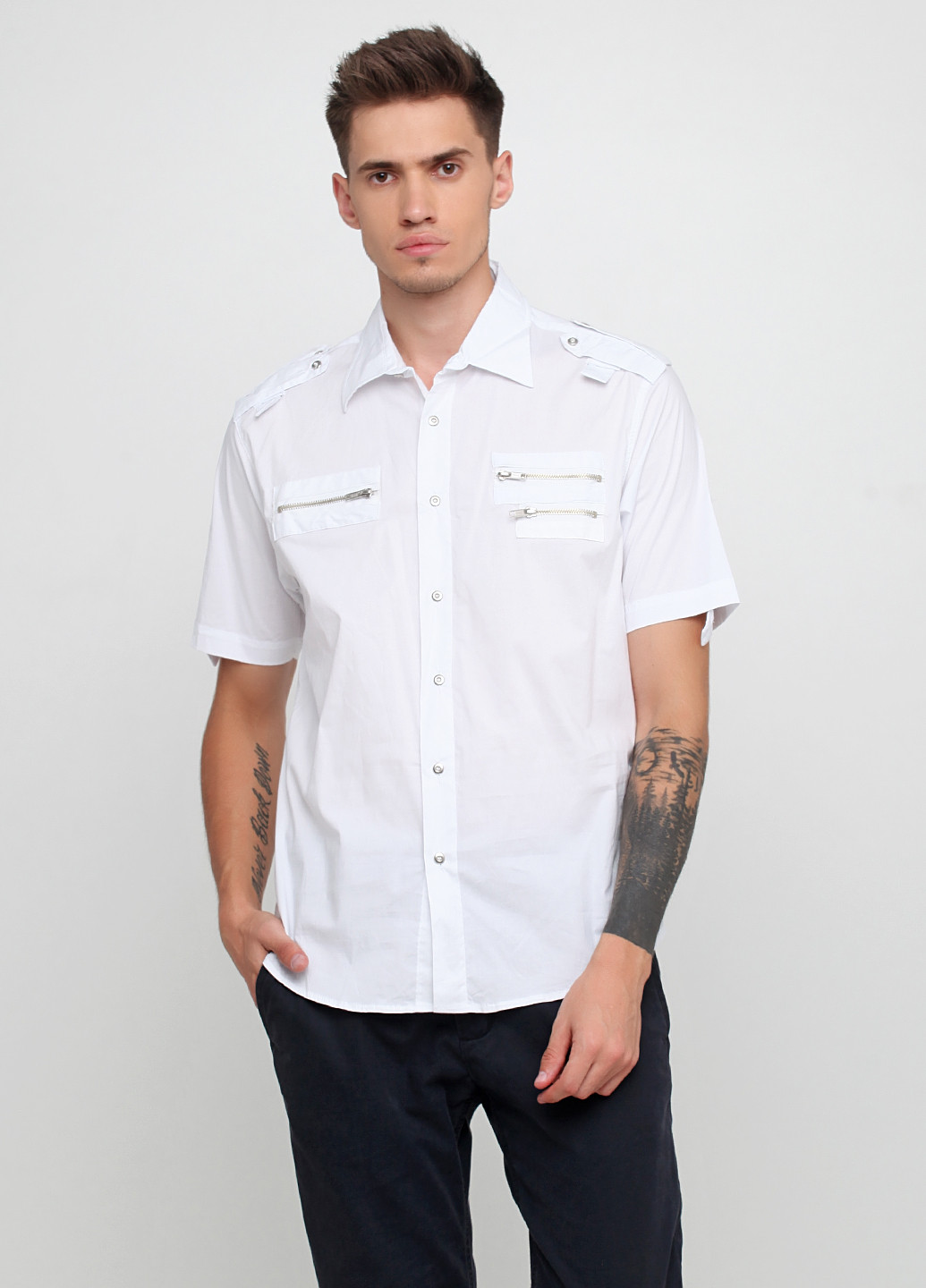 Белая кэжуал рубашка однотонная Cipo & Baxx с коротким рукавом