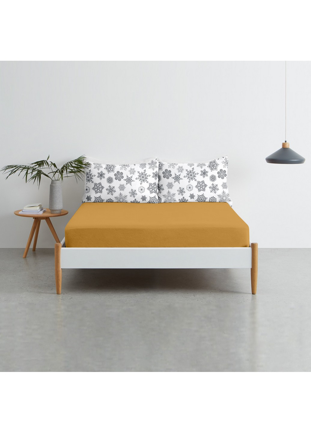 Евро комплект RANFORS MUSTARD SNOWFLAKES GREY (пододеяльник 200х220 см, простынь 220х240 см, наволочка 2 шт 50х70 см) Cosas (251413596)