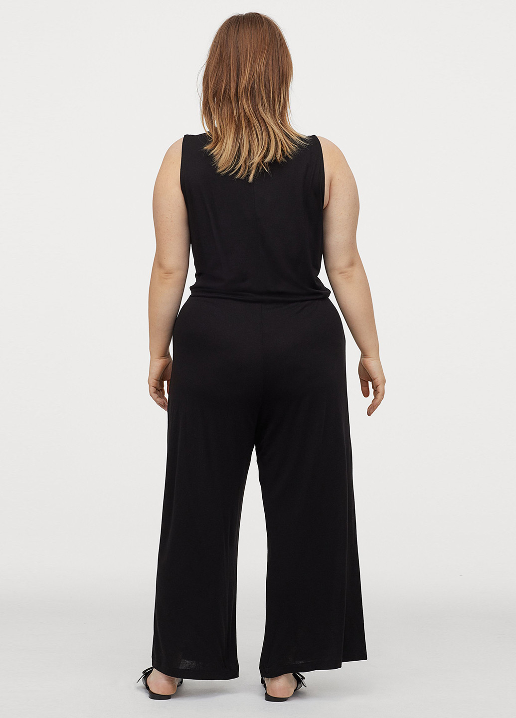 Комбинезон H&M комбинезон-брюки однотонный чёрный кэжуал трикотаж, вискоза