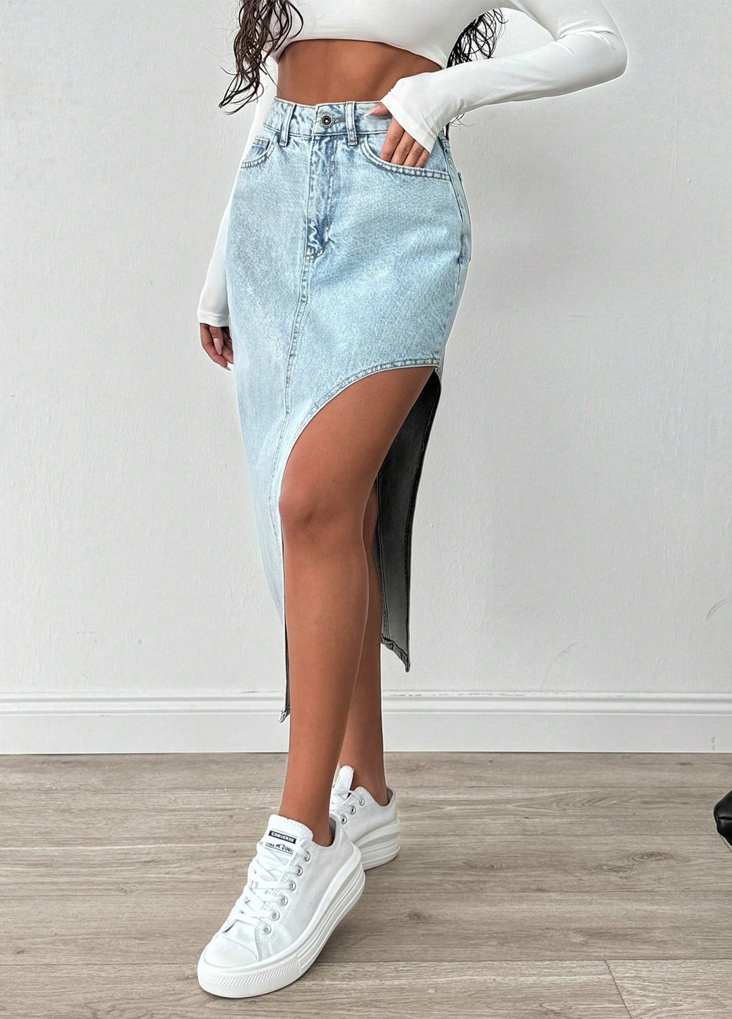 Светло-голубая джинсовая варенка юбка SHEIN