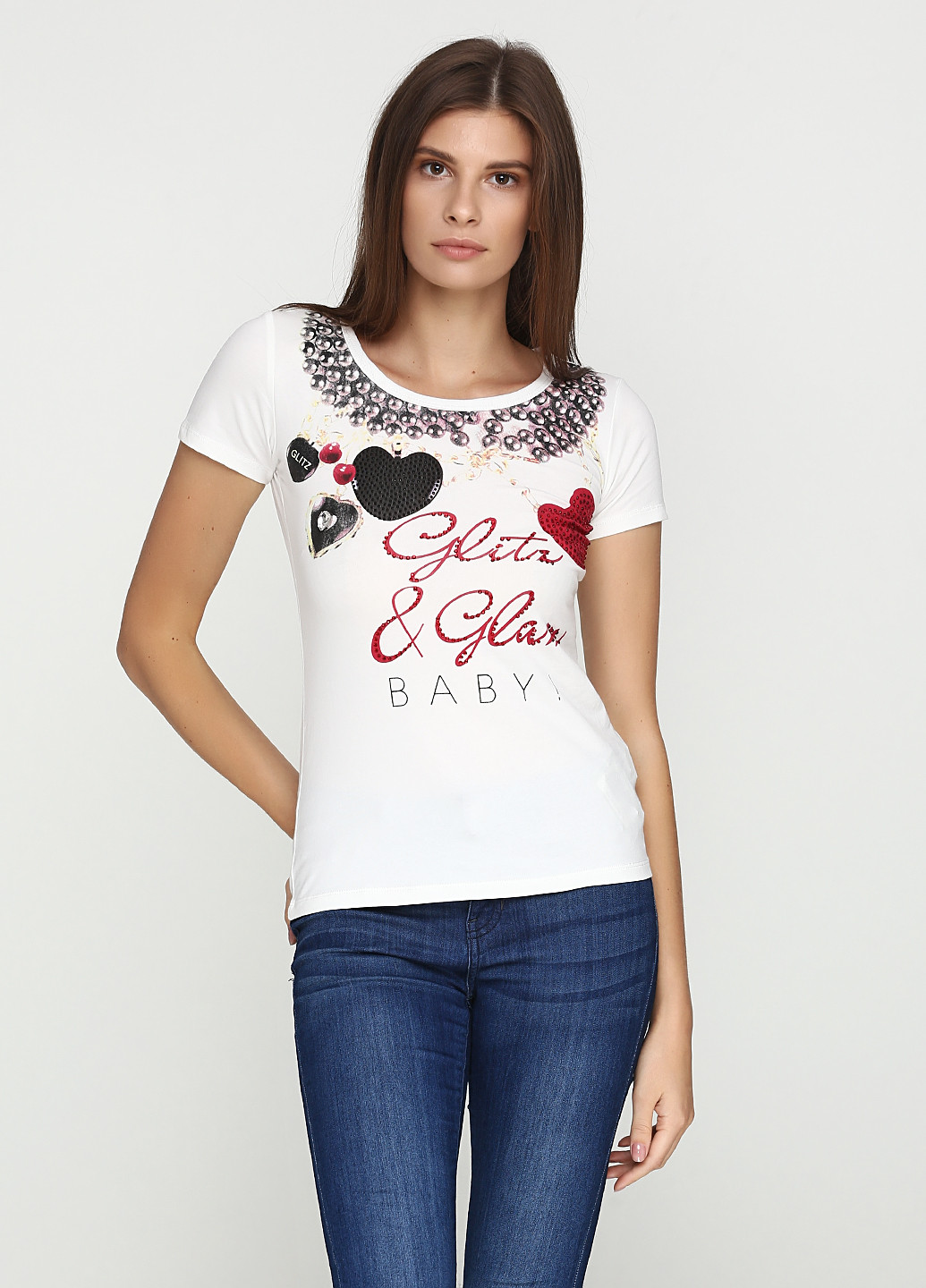 Белая летняя футболка Glitz & Glam