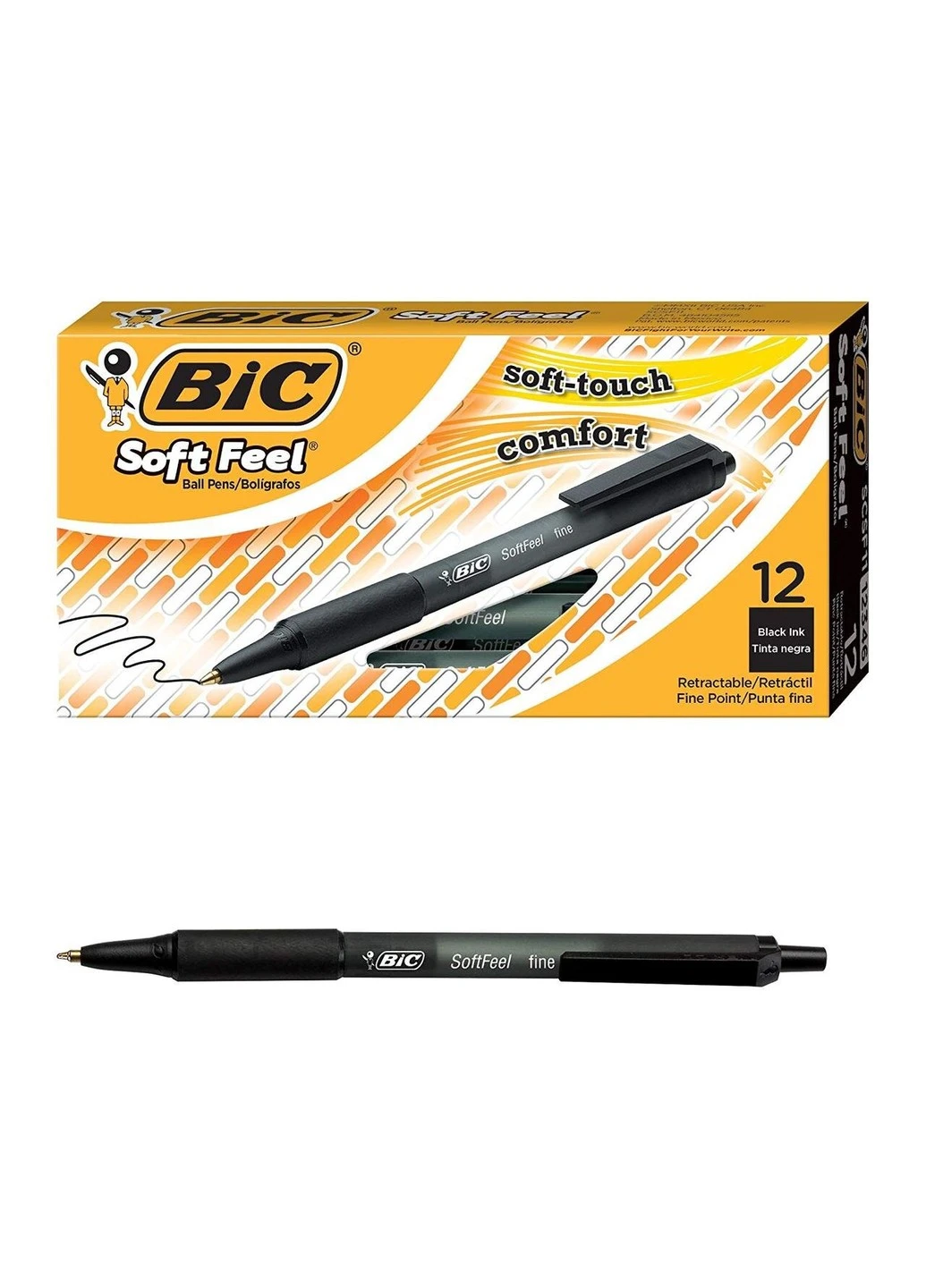 Набор шариковых ручек 12 шт автоматических Soft Feel, 1 мм. Черные (SCSF11-Blk) (BICSCSF11BK) Bic (255254346)