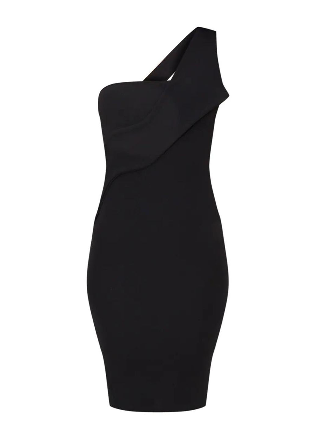 Черное коктейльное платье на одно плечо, футляр PrettyLittleThing однотонное