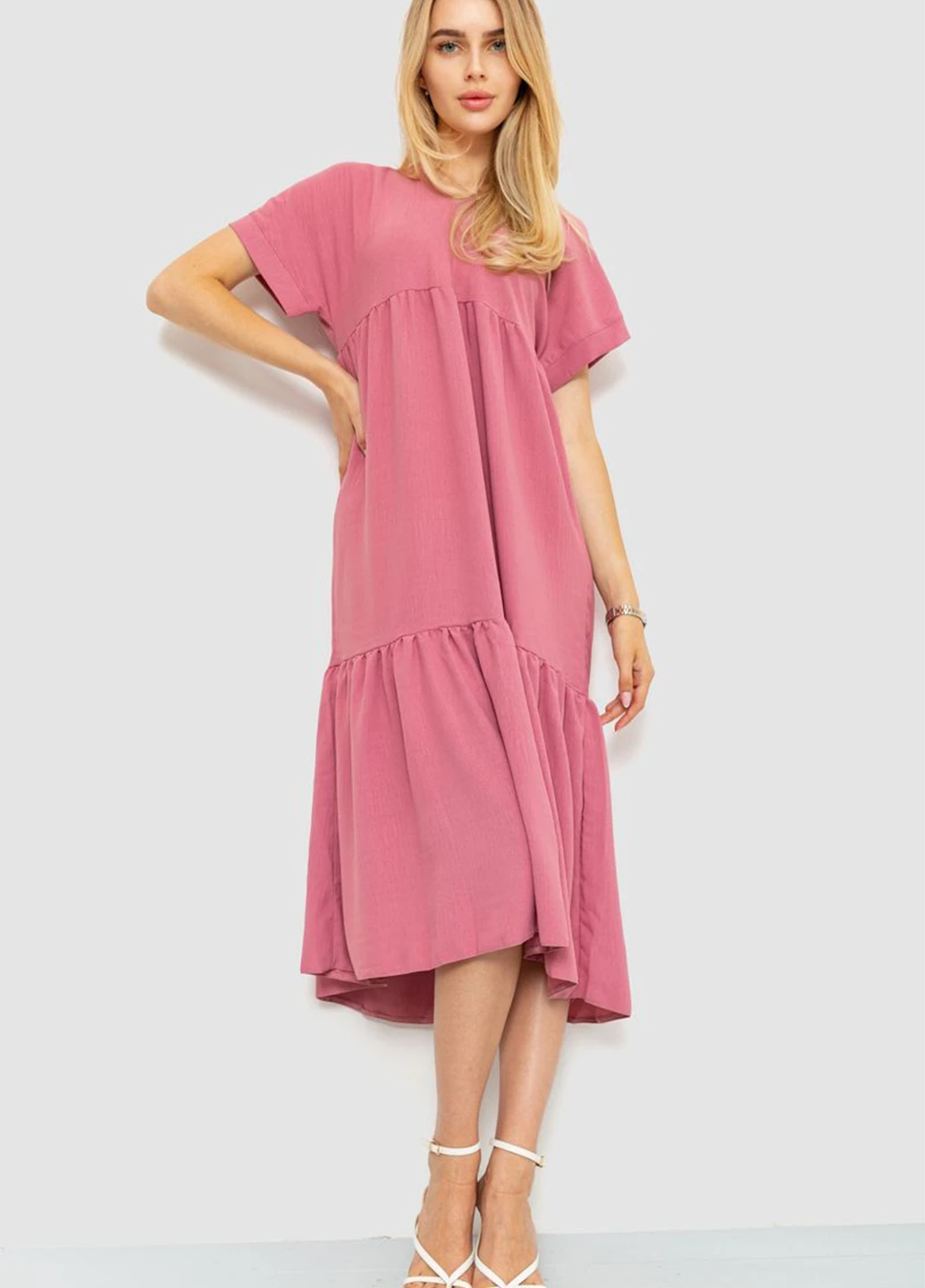 Темно-розовое кэжуал платье а-силуэт Ager однотонное