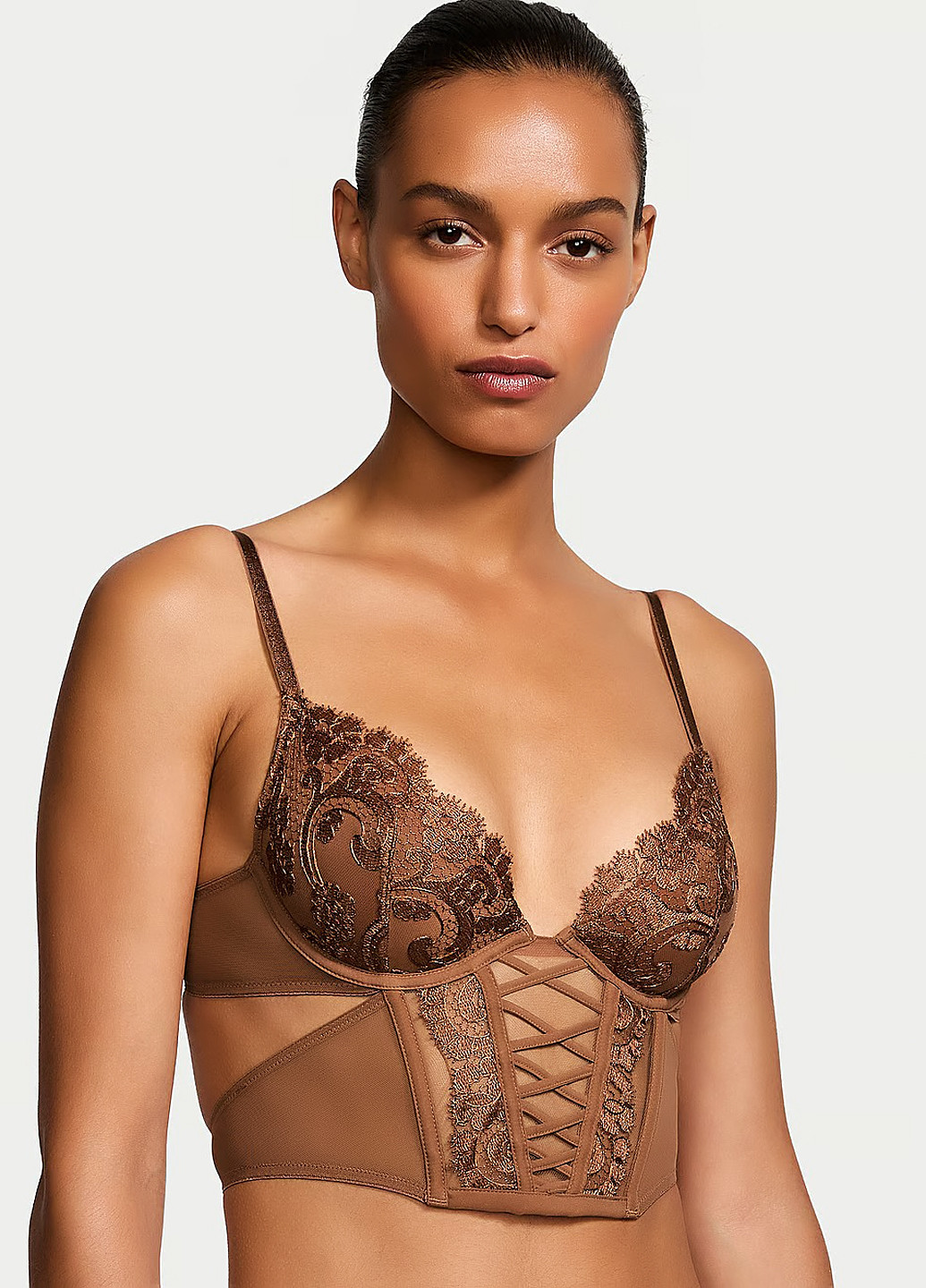 Коричневый демисезонный комплект (бюстье, трусики) Victoria's Secret