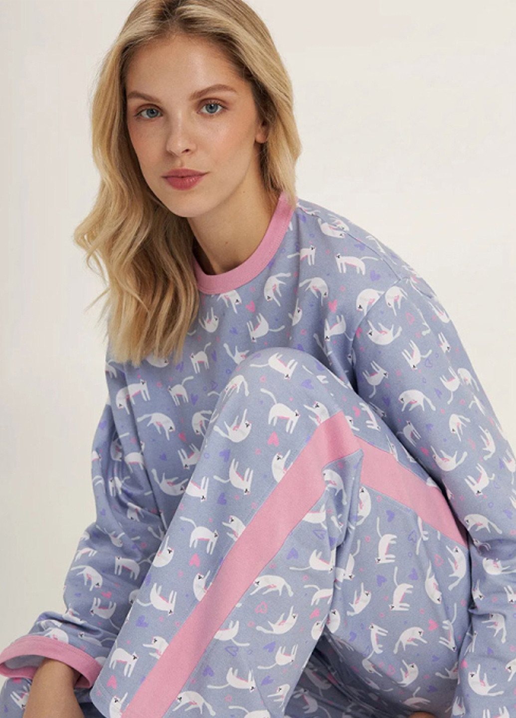 Голубая всесезон пижама (лонгслив, брюки) лонгслив + брюки Ellen