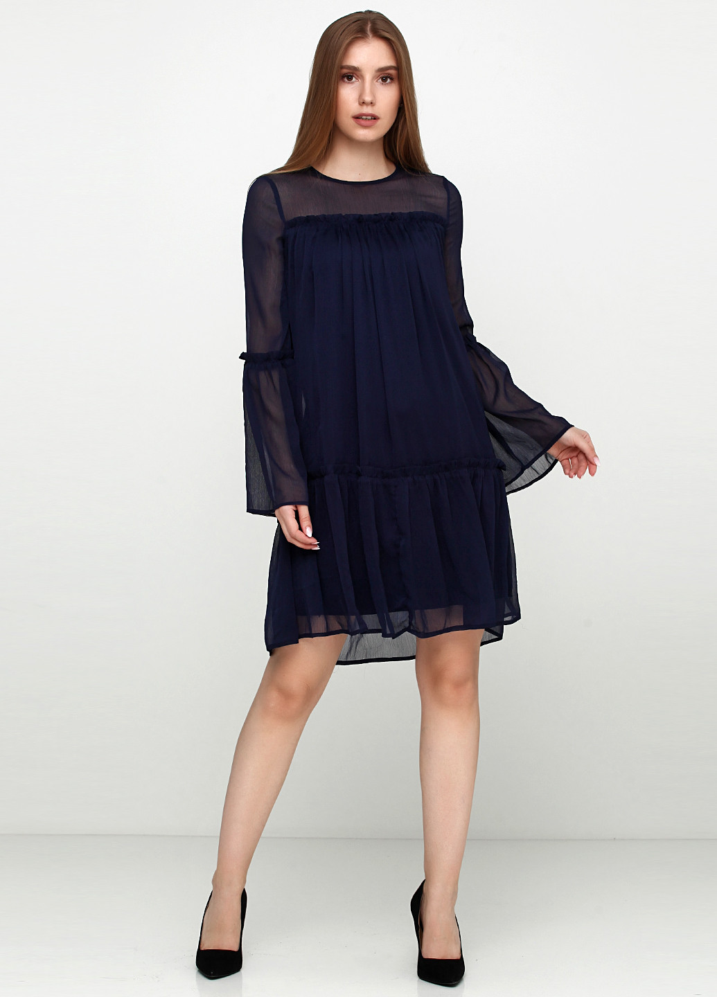 Темно-синее кэжуал платье а-силуэт, на подкладе H&M однотонное