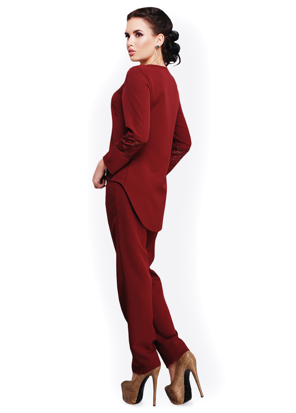 Костюм (блуза, штани) Fashion Up брючний однотонний бордовий кежуал