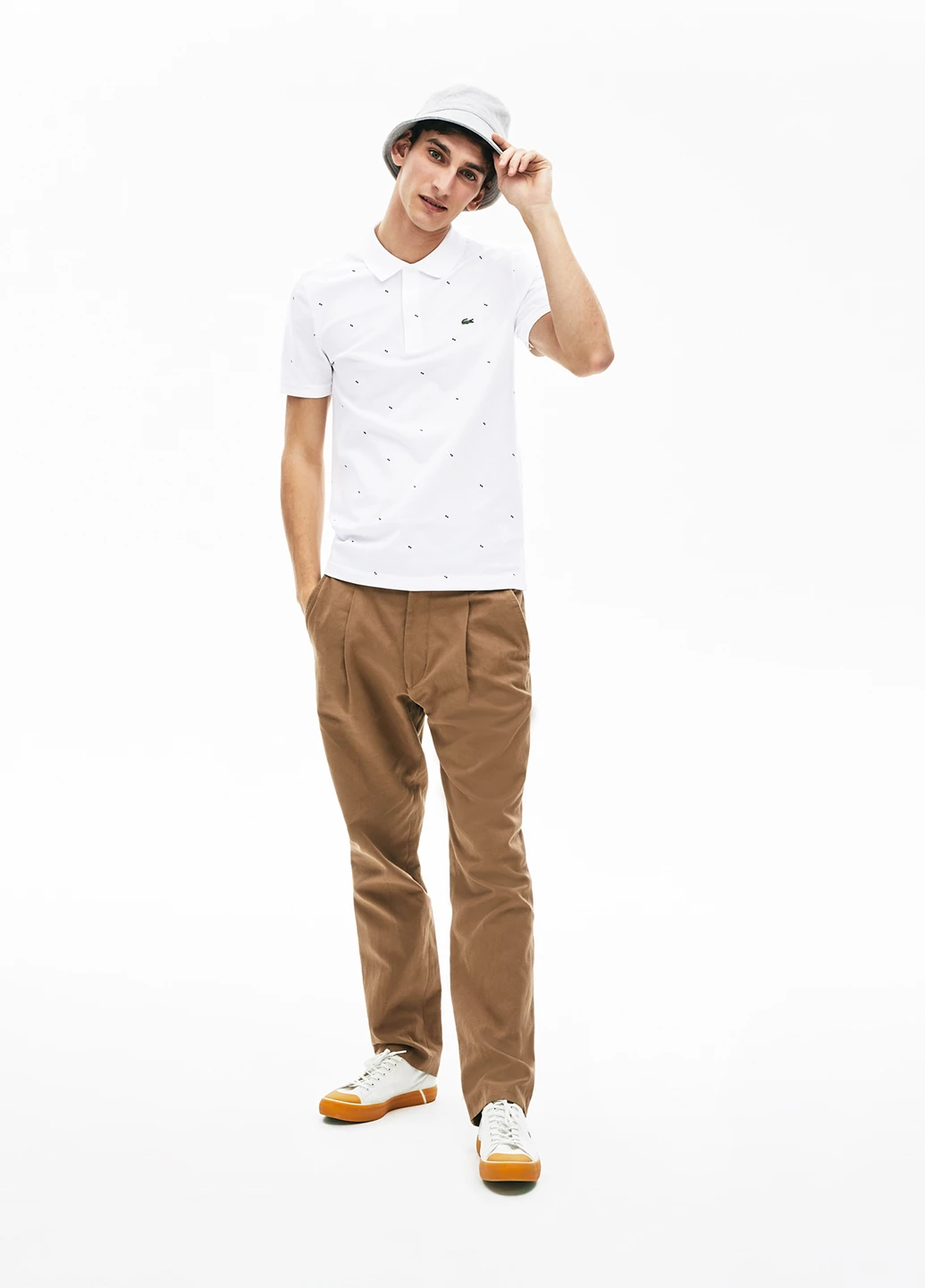 Белая футболка-поло для мужчин Lacoste с геометрическим узором