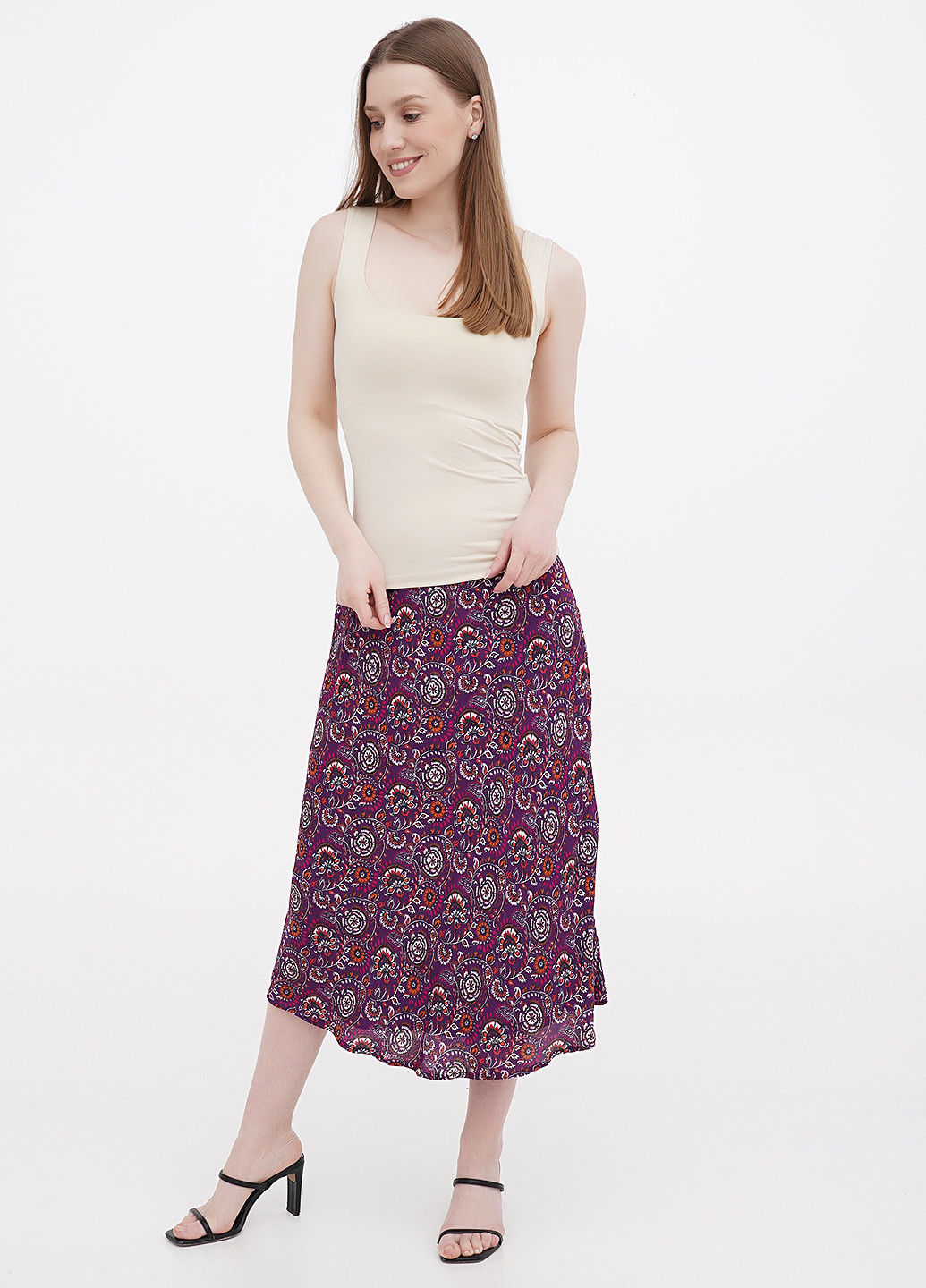 Фиолетовая кэжуал цветочной расцветки юбка Garnet Hill