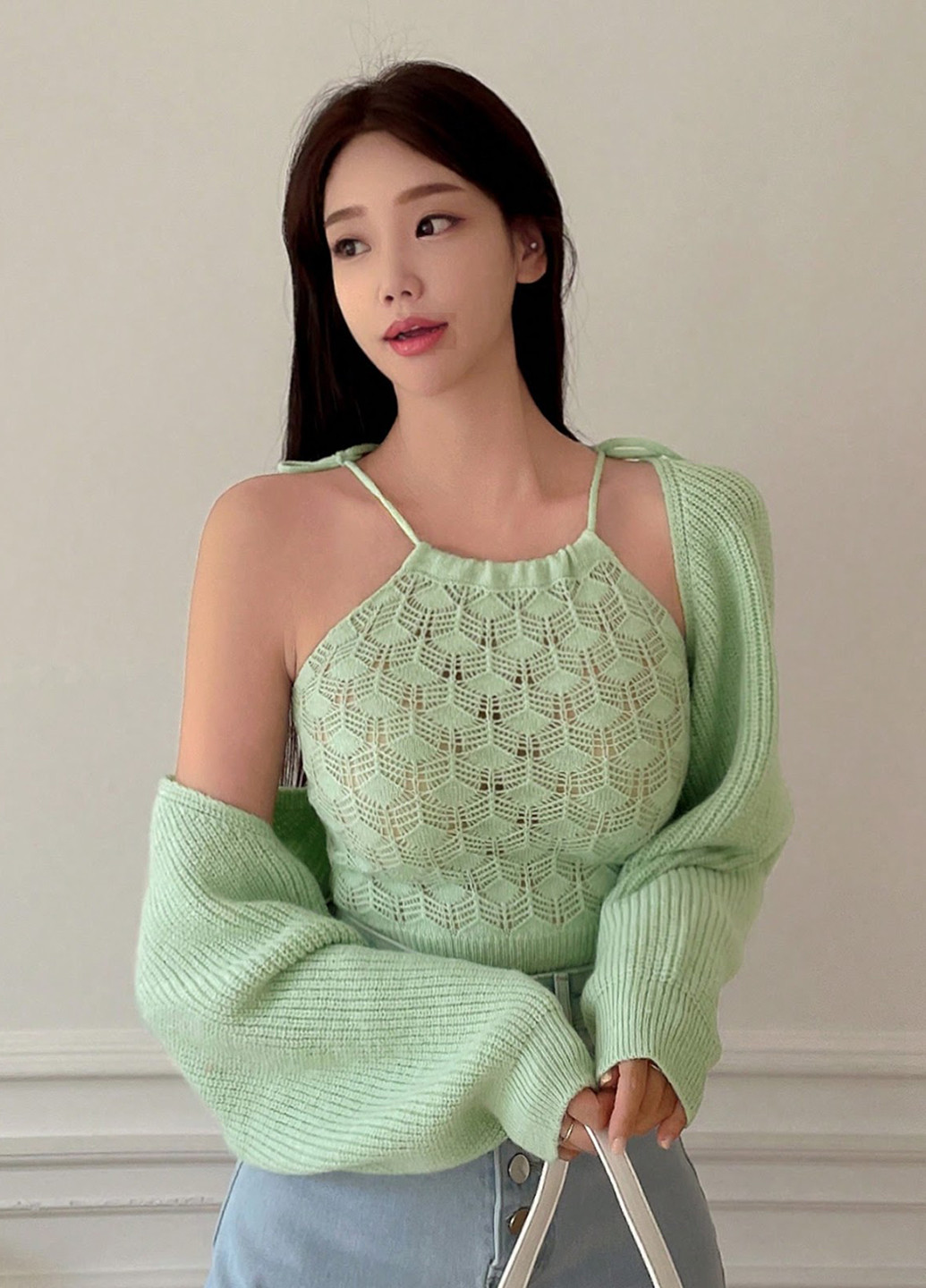 Зеленый демисезонный кардиган SHEIN