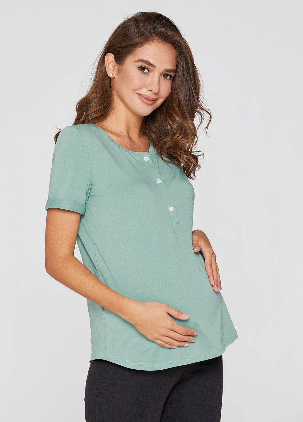 Оливковая летняя футболка для беременных и кормящих Lullababe