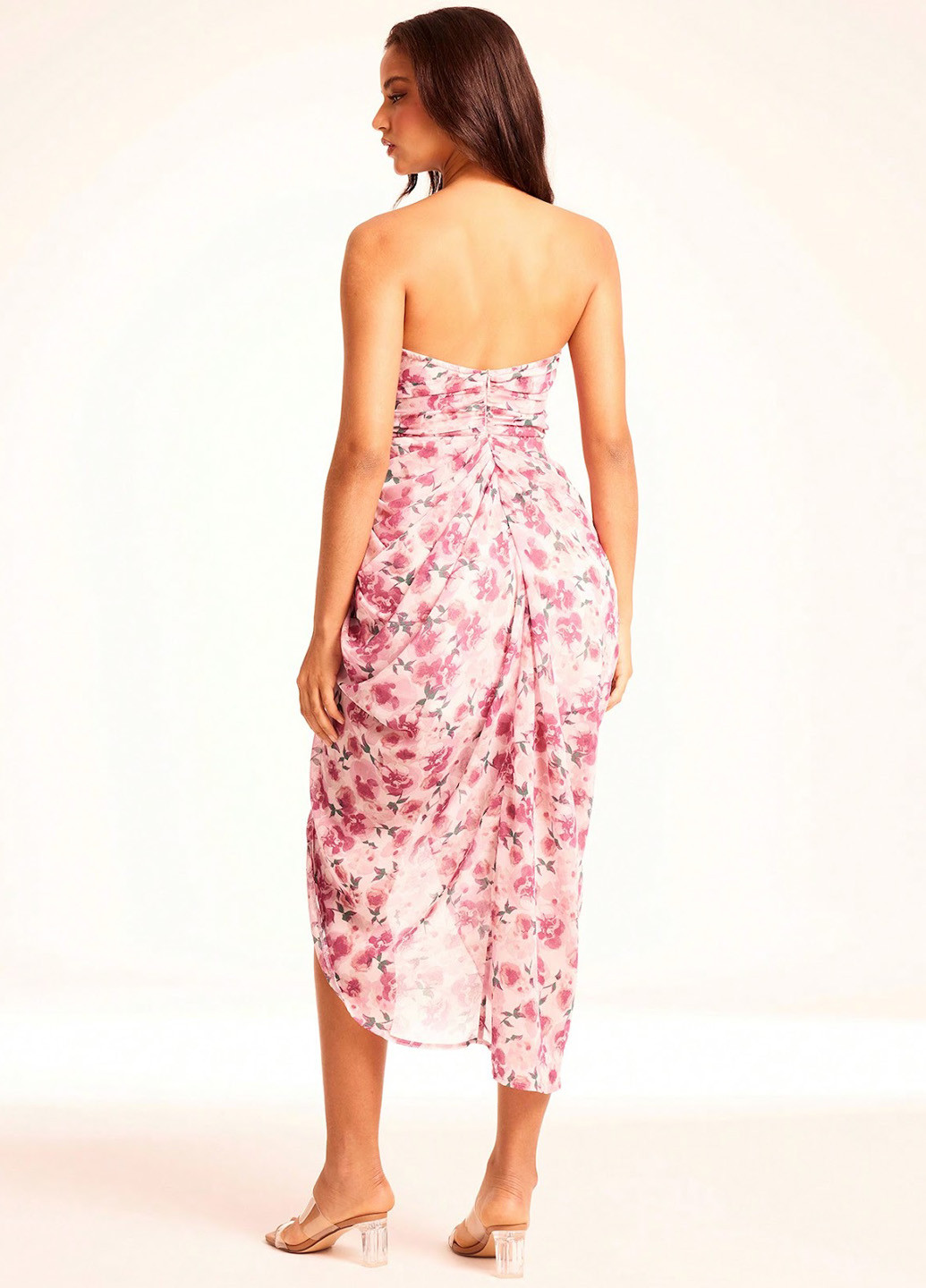 Комбинированное кэжуал платье с открытыми плечами SHEIN с цветочным принтом