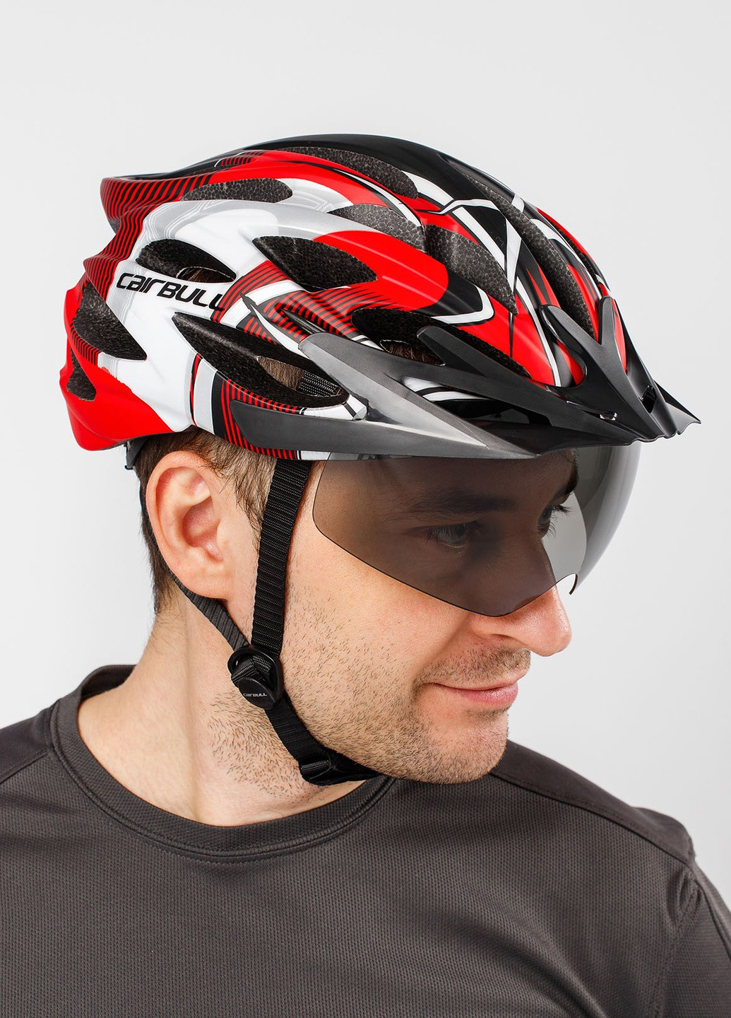 Велосипедный шлем с визором, габаритным LED фонарем, защитный велошлем мужской и женский Cairbull (252818601)