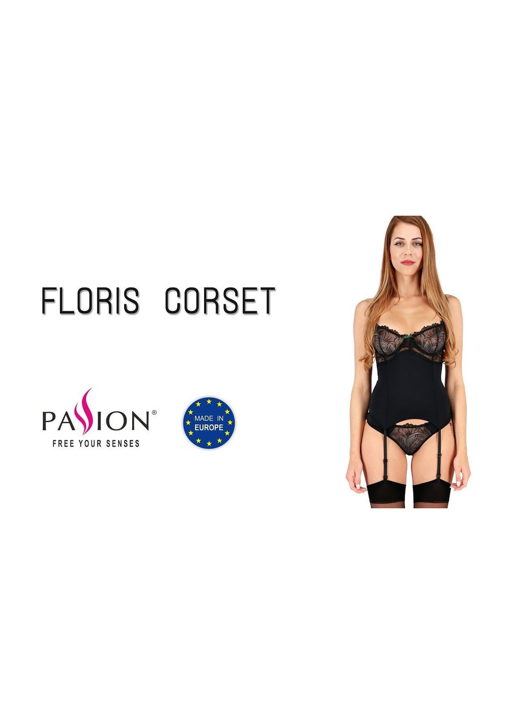 Чорний демісезонний корсет з пажами floris corset black l / xl - exclusive Passion