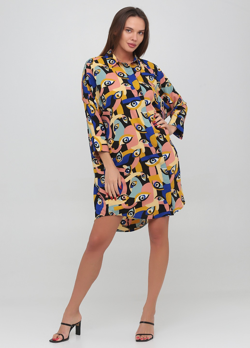 Комбинированное кэжуал платье а-силуэт, рубашка Monki с абстрактным узором