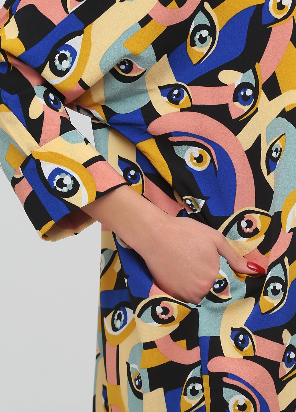 Комбинированное кэжуал платье а-силуэт, рубашка Monki с абстрактным узором