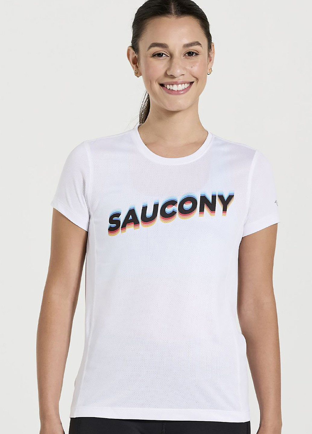 Біла літня футболка Saucony STOPWATCH GRAPHIC SHORT SLEEVE