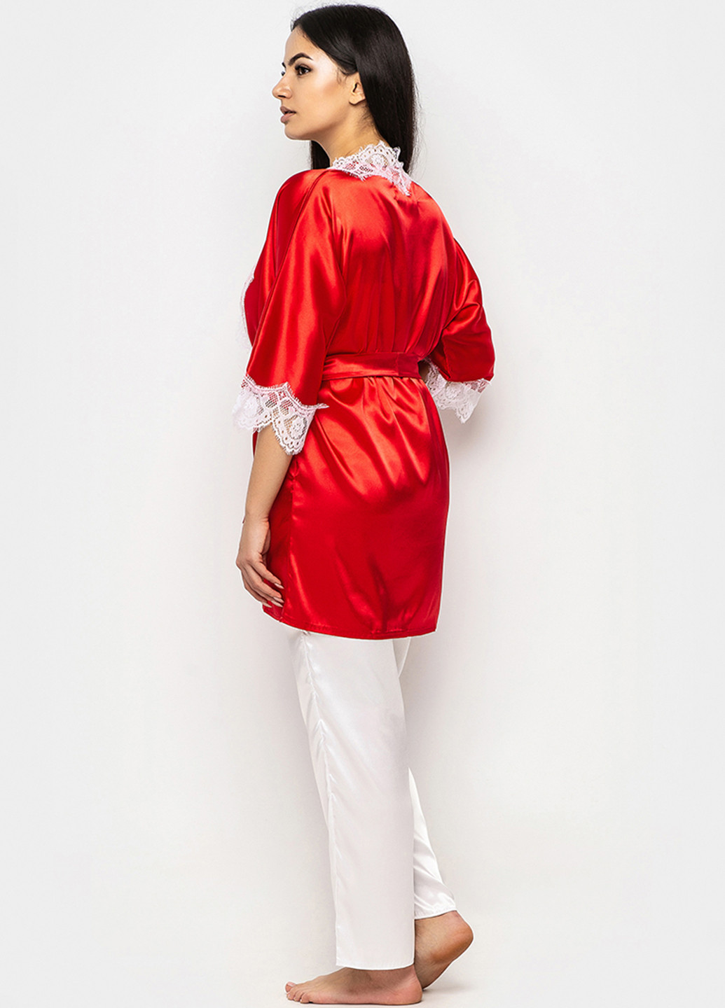Червоний демісезонний комплект (халат, топ, брюки) Ghazel