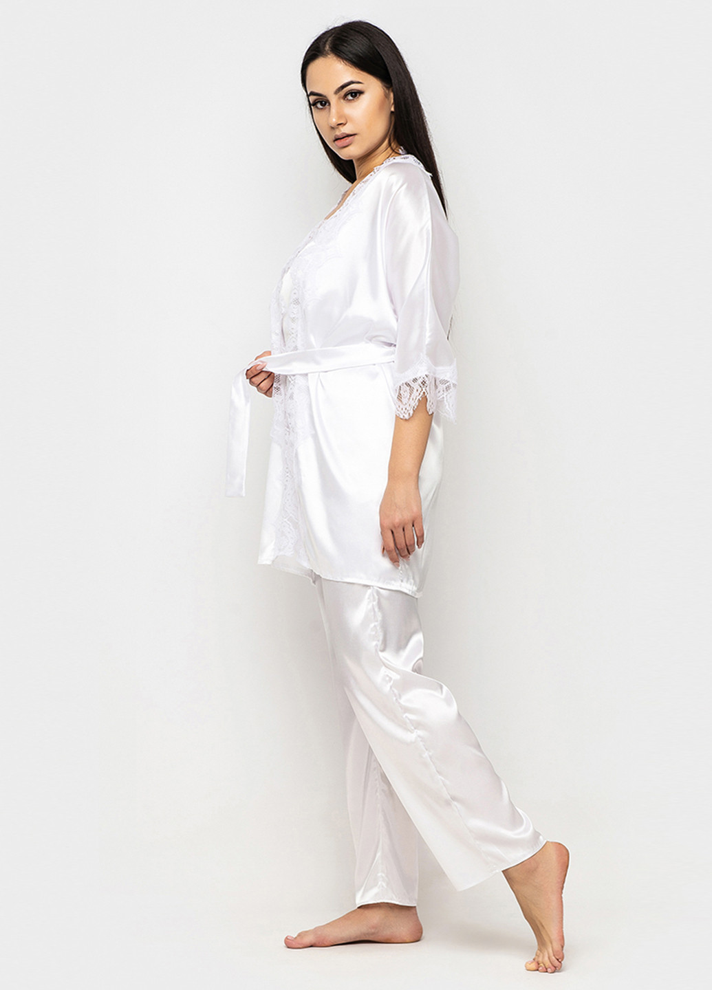 Червоний демісезонний комплект (халат, топ, брюки) Ghazel